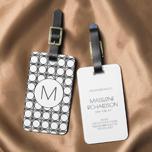 Moderne Schwarz-Weiß-Rattanmuster-Monogramm Gepäckanhänger
