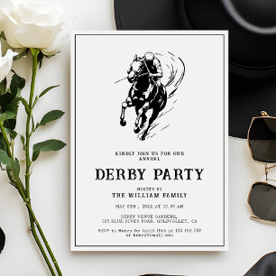 Moderne Schwarz-Weiß-Rennen-Pferd-Derby-Party Einladung