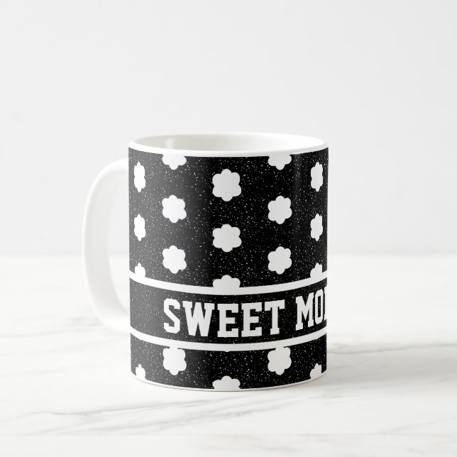 Moderne Schwarz-Weiß-Retro-Blume Kaffeetasse (Vorderseite Links)