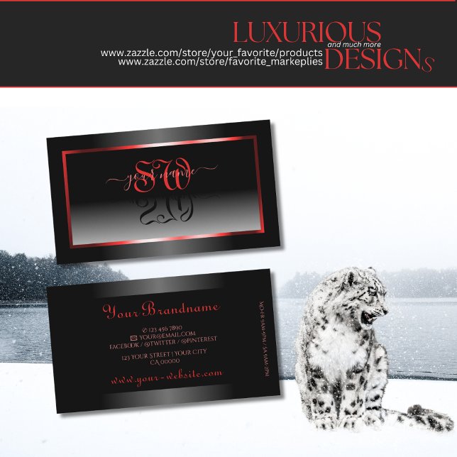 Moderne Schwarz-Weiß-Rot-Rahmen-Initialen Visitenkarte (Von Creator hochgeladen)