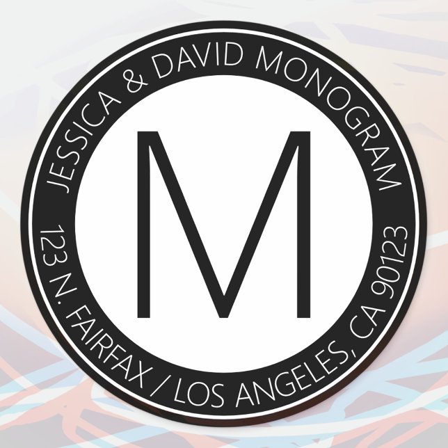 Moderne Schwarz & Weiß & Rücksendeadresse Runder Aufkleber (Von Creator hochgeladen)