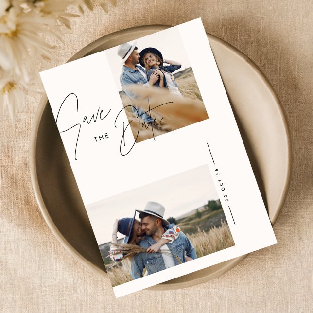 Moderne Schwarz-Weiß-Rustikale Foto Hochzeit Save The Date (Von Creator hochgeladen)