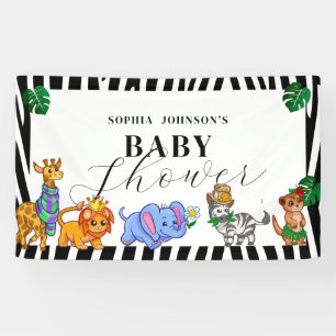 Moderne Schwarz-Weiß-Safari-Tiere Baby Shower Banner