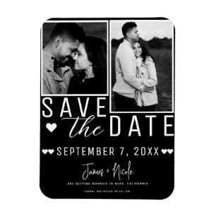 Moderne Schwarz/Weiß Save the Date 2 Foto Hochzeit Magnet