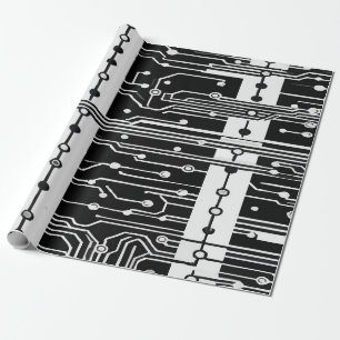 Moderne Schwarz-Weiß-Schaltplatinen-Textur-Pat Geschenkpapier