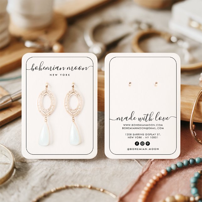 Moderne Schwarz-Weiß-Schmuckkarte (Modern black and white script jewelry display card)