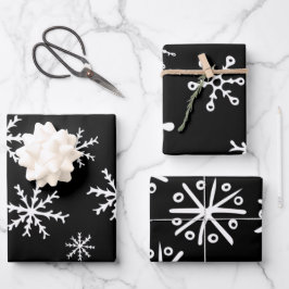 Moderne Schwarz-Weiß-Schneeflocken-Geschenk Geschenkpapier Set