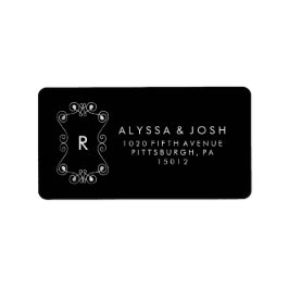 Moderne Schwarz-Weiß-Schnörkel Gerahmte Hochzeit Adressaufkleber