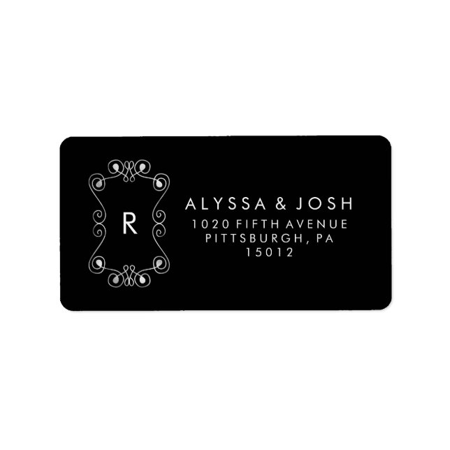 Moderne Schwarz-Weiß-Schnörkel Gerahmte Hochzeit Adressaufkleber (Vorne)
