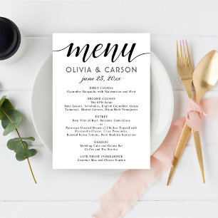 Moderne Schwarz-Weiß-Schrift Hochzeit Menükarte
