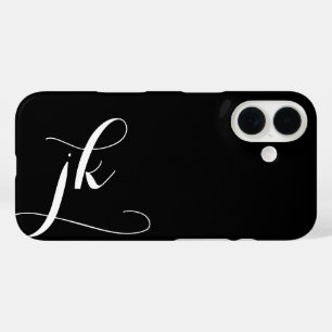 Moderne Schwarz-Weiß-Schrift-Monogramm-Name iPhone 16 Hülle