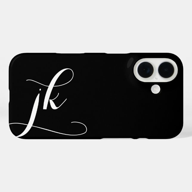 Moderne Schwarz-Weiß-Schrift-Monogramm-Name Case-Mate iPhone Hülle (Rückseite (Horizontal))