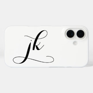Moderne Schwarz-Weiß-Schrift-Monogramm-Name iPhone 16 Hülle