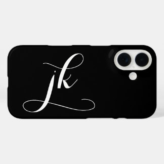 Moderne Schwarz-Weiß-Schrift-Monogramm-Name iPhone 16 Hülle