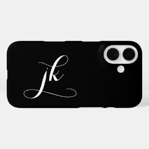 Moderne Schwarz-Weiß-Schrift-Monogramm-Name iPhone 16 Hülle