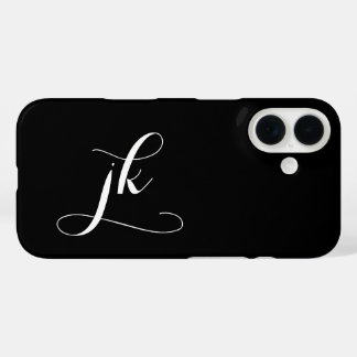 Moderne Schwarz-Weiß-Schrift-Monogramm-Name iPhone 16 Hülle