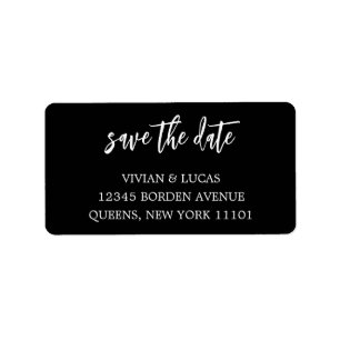 Moderne Schwarz-Weiß-Schrift Save the Date Adressaufkleber