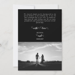 Moderne Schwarz-Weiß-Script-Couple-Foto-Hochzeit Dankeskarte