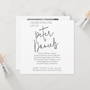 Moderne Schwarz-Weiß-Script-Foto-Beerdigungskarte