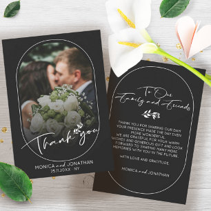 Moderne Schwarz-Weiß-Script-Foto-Hochzeit Dankeskarte