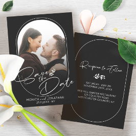 Moderne Schwarz-Weiß-Script-Foto-Hochzeit Save The Date