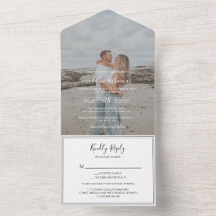 Moderne Schwarz-Weiß-Script-Foto UAWG Wedding All In One Einladung