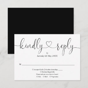 Moderne Schwarz-Weiß-Script-Herz freundlich Antwor RSVP Karte