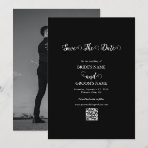 Moderne Schwarz-Weiß-Script-Hochzeitsfoto für Paar Save The Date