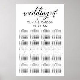 Moderne Schwarz-Weiß-Script-Hochzeitssitze Poster