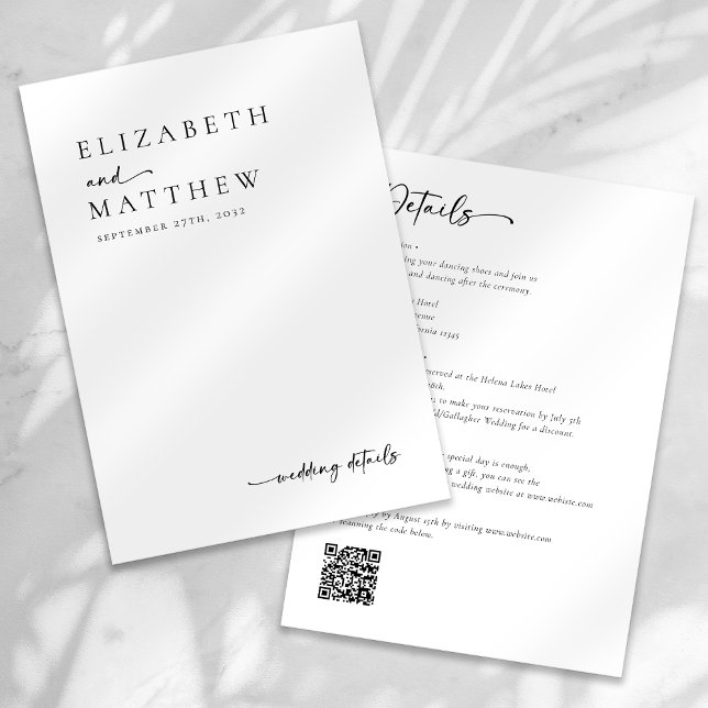 Moderne Schwarz-Weiß-Script-QR-Hochzeit Begleitkarte (Von Creator hochgeladen)