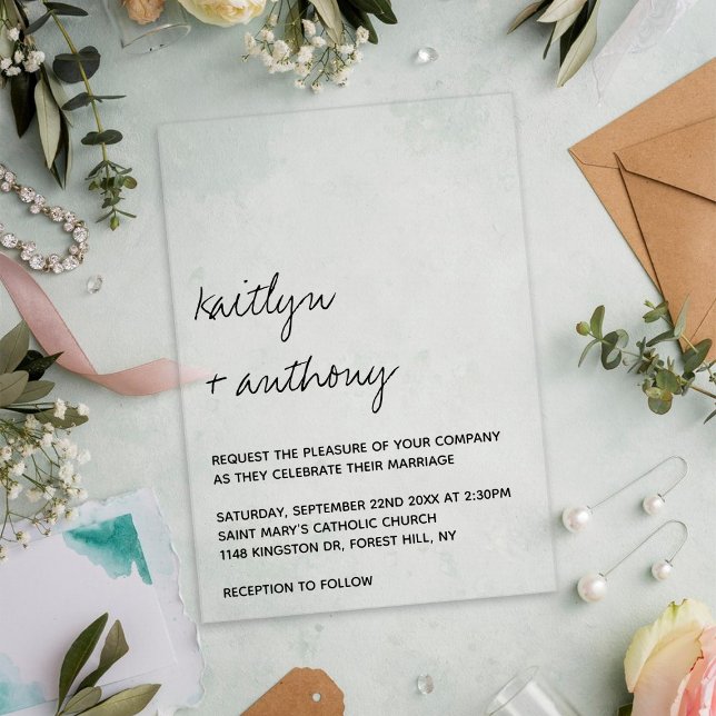 Moderne Schwarz-Weiß-Skripte Minimalistische Hochz Acryleinladungen (Von Creator hochgeladen)