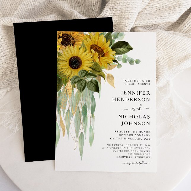 Moderne Schwarz-Weiß-Sonnenblumen-Hochzeit Einladung (Modern Black And White Sunflower Wedding Invitation)