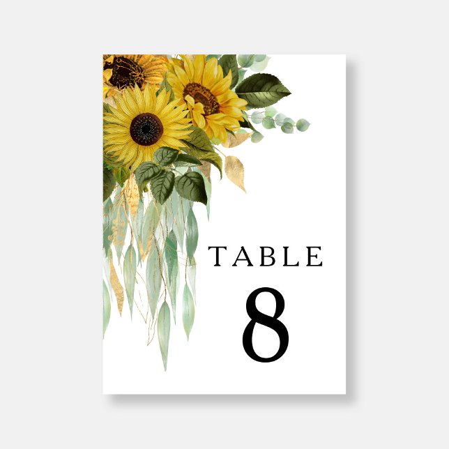 Moderne Schwarz-Weiß-Sonnenblumen-Hochzeit Tischnummer (Modern Black & White Sunflower Wedding Table Number)