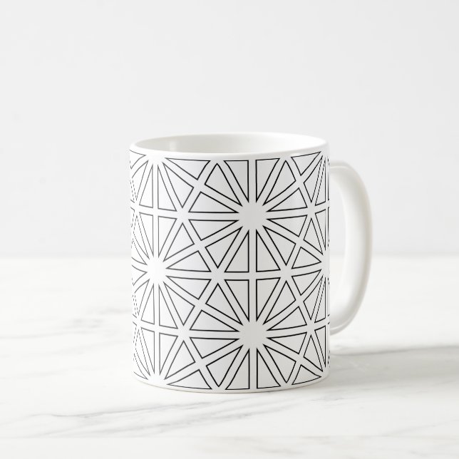 Moderne Schwarz-Weiß-Sternenexplosions-Geometrie  Kaffeetasse (VorderseiteRechts)