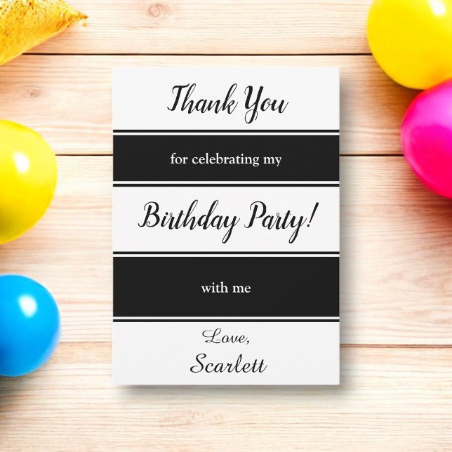 Moderne Schwarz-Weiß Streifen Elegant Geburtstag Dankeskarte (Von Creator hochgeladen)