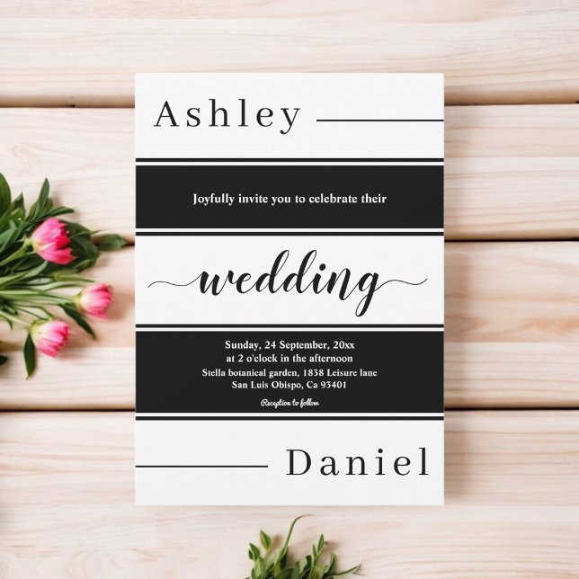 Moderne Schwarz-Weiß-Streifen Elegante Hochzeit Einladung (Von Creator hochgeladen)