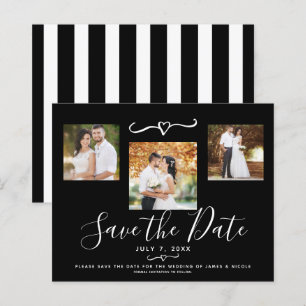 Moderne Schwarz-Weiß-Streifen-Foto Hochzeitseinlad