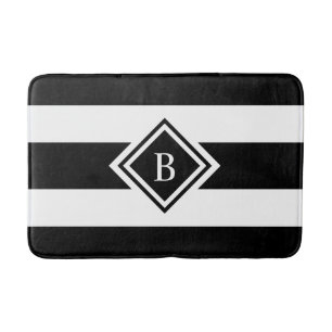 Moderne Schwarz-Weiß-Streifen Mit Monogramm Badematte