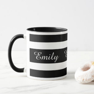 Moderne Schwarz-Weiß-Streifen Name Tasse