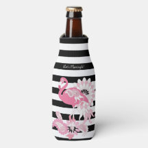 Moderne Schwarz-Weiß Streifen rosa Flamingo
