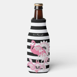 Moderne Schwarz-Weiß Streifen rosa Flamingo Flaschenkühler