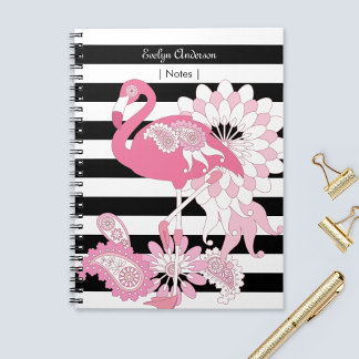 Moderne Schwarz-Weiß Streifen rosa Flamingo Notizblock