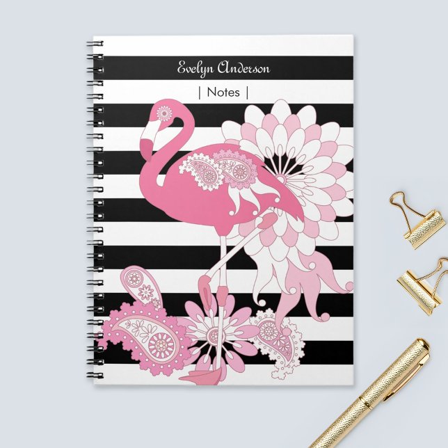 Moderne Schwarz-Weiß Streifen rosa Flamingo Notizblock (Von Creator hochgeladen)