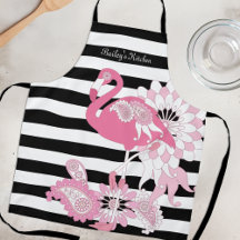 Moderne Schwarz-Weiß Streifen rosa Flamingo