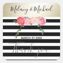 Moderne Schwarz/Weiß Streifen Rose Danke