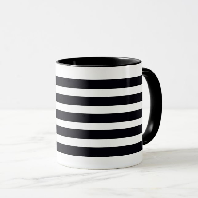 Moderne Schwarz-Weiß-Streifen Tee Tasse (VorderseiteRechts)
