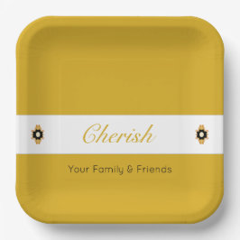 Moderne Schwarz-Weiß-Szene mit goldfarbenem Platz Pappteller