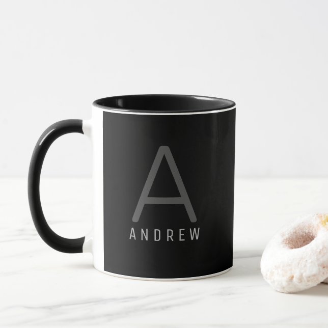 Moderne Schwarz-Weiß-Tasse für Mit Monogramm Kaffe Tasse (Mit Donut)