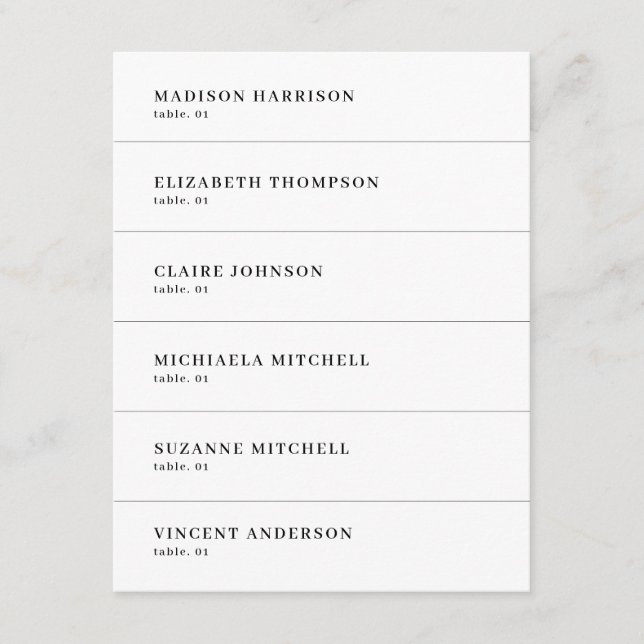 Moderne Schwarz-Weiß-Tischnamenskarte DIY Einladung (Vorderseite)