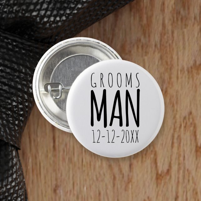 Moderne Schwarz-Weiß-Trauzeuge-Hochzeitsschaltfläc Button (You can attach this to one of your Groomsmen. Just add your wedding date)